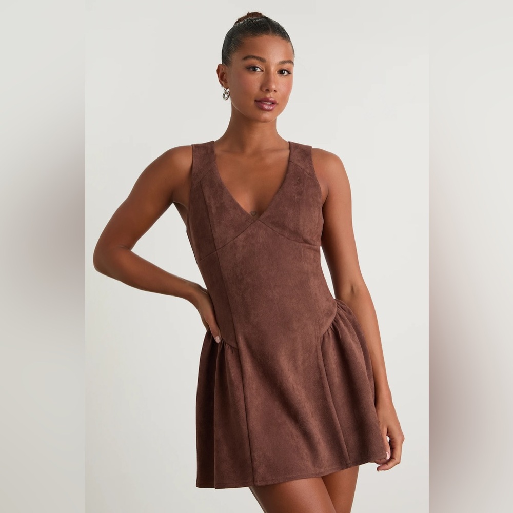 Presley Brown Suede Skater Dress